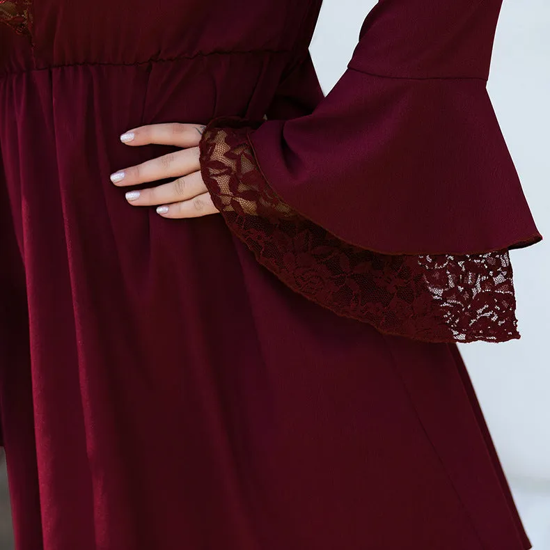 New Lace Stitching Speaker Long Sleeve High Waist A Word Fashion Large Size Women's Skirt