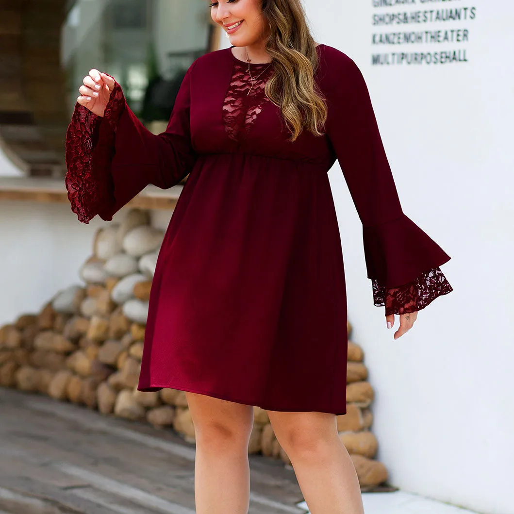New Lace Stitching Speaker Long Sleeve High Waist A Word Fashion Large Size Women's Skirt