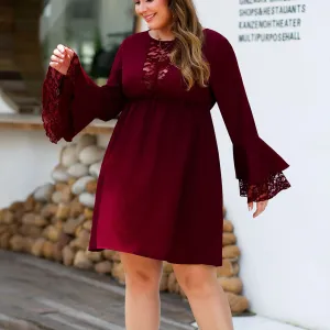 New Lace Stitching Speaker Long Sleeve High Waist A Word Fashion Large Size Women's Skirt