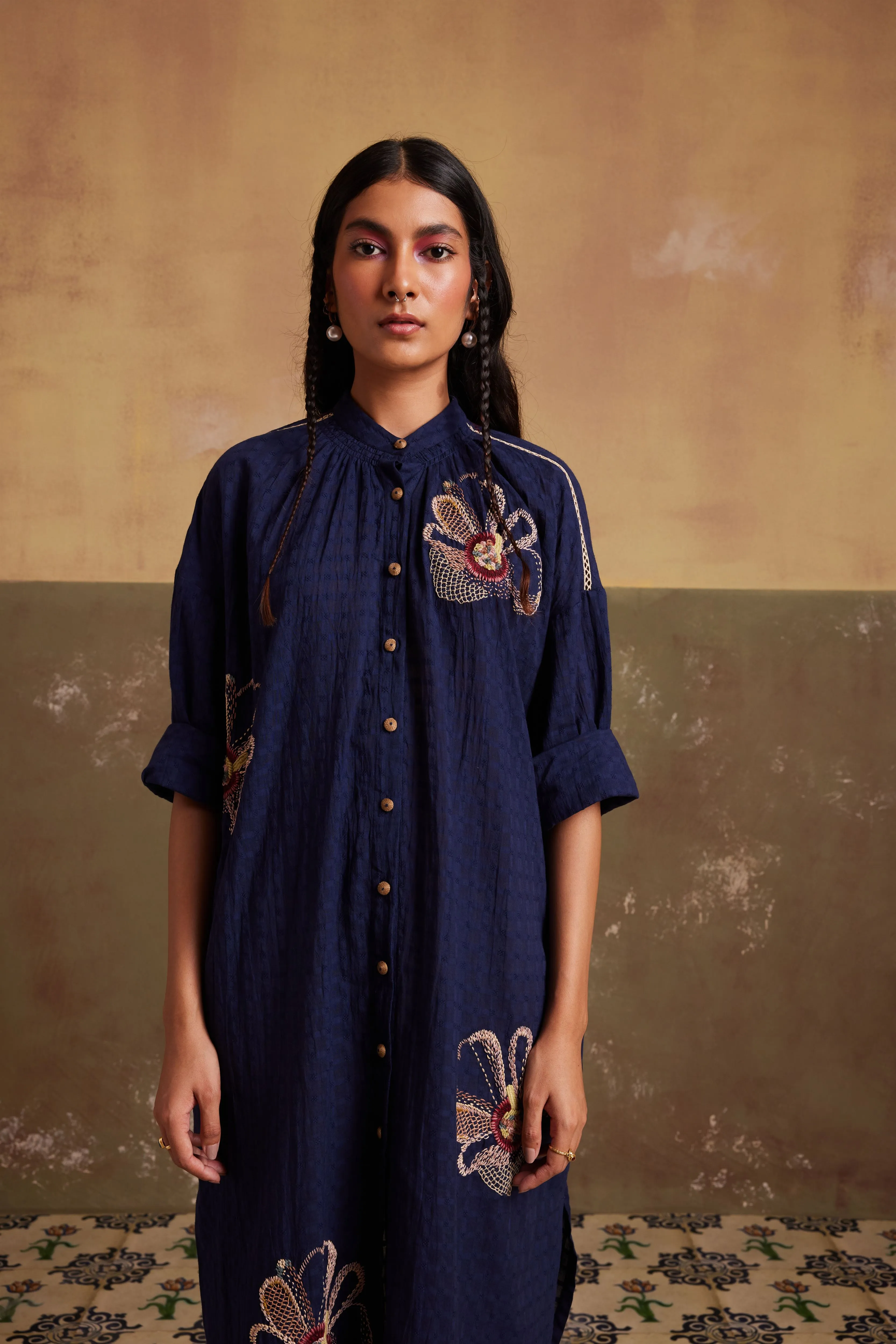New Season Summer Fall 24-Dress Kaftan Shirt Cotton Indigo-SS24-KSD-IND-Fashion Edit Cord Studio