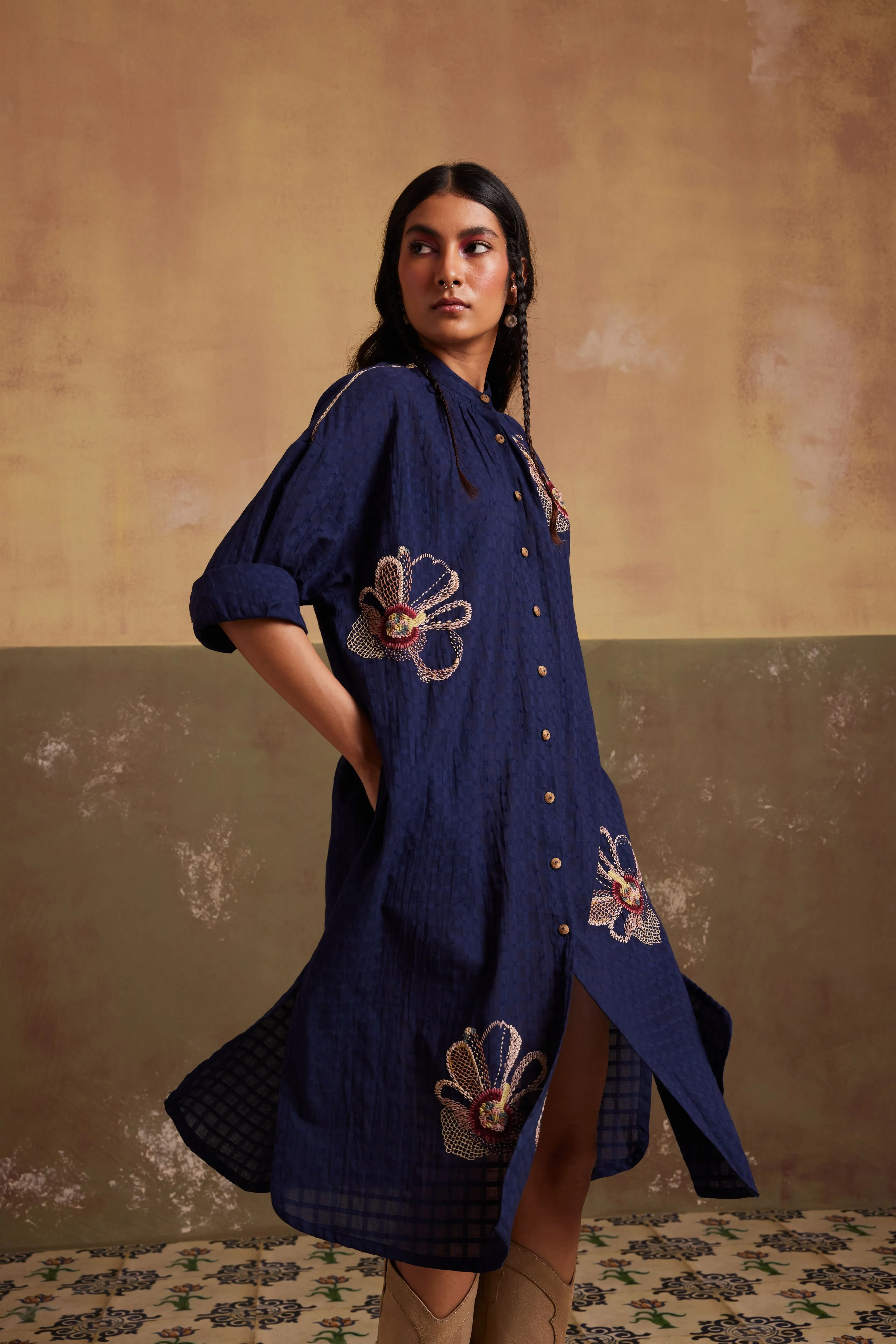 New Season Summer Fall 24-Dress Kaftan Shirt Cotton Indigo-SS24-KSD-IND-Fashion Edit Cord Studio