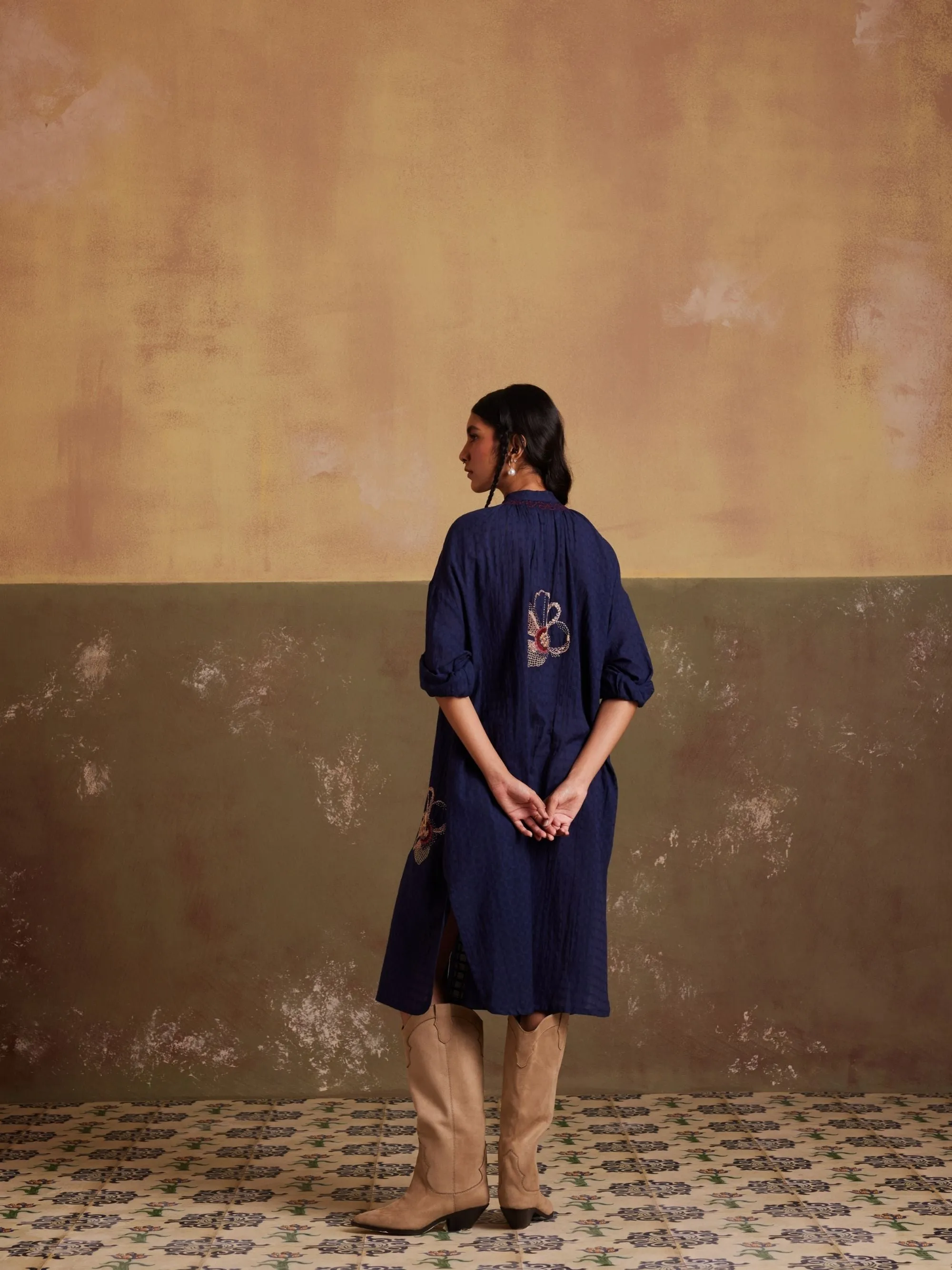 New Season Summer Fall 24-Dress Kaftan Shirt Cotton Indigo-SS24-KSD-IND-Fashion Edit Cord Studio