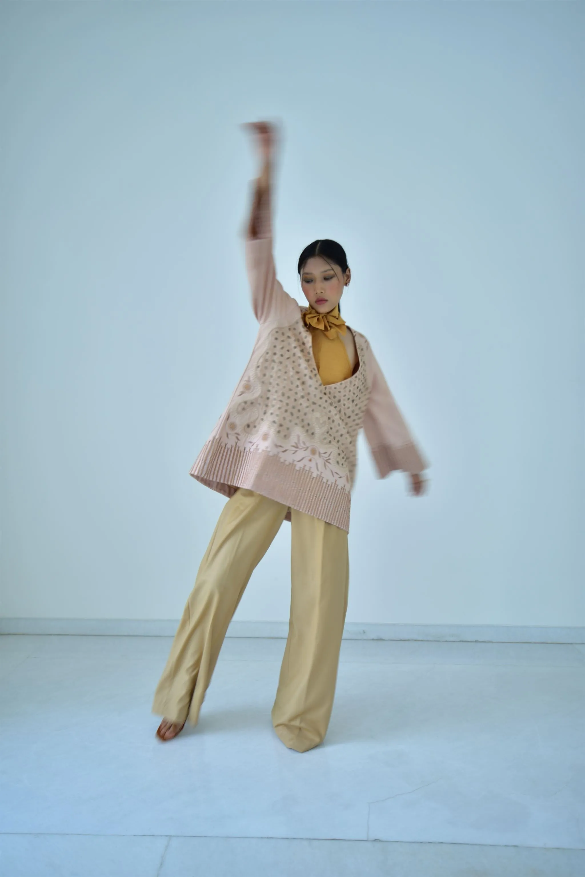 New Season Summer to Fall 2024-Top 2 pc Crossed Halter Bow Silk Amber-SAV/046/CR/S/SQ-Suzanne-Fashion Edit Hemji