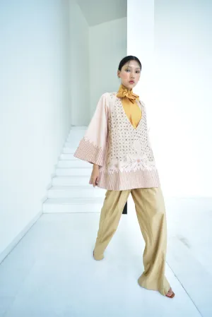 New Season Summer to Fall 2024-Top 2 pc Crossed Halter Bow Silk Amber-SAV/046/CR/S/SQ-Suzanne-Fashion Edit Hemji