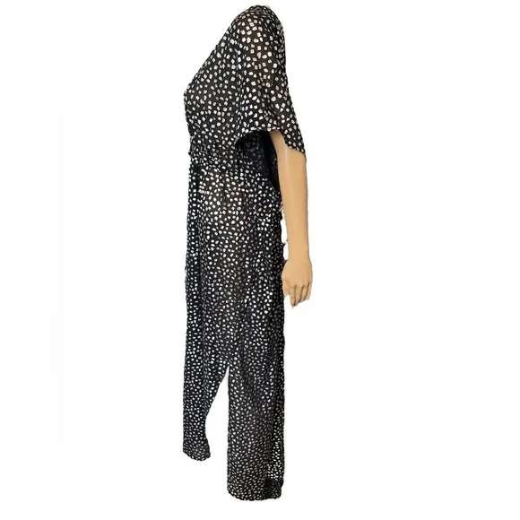 NEW Swimsuits for All Black Metallic Silver Dot Sheer Maxi Caftan Coverup Dress