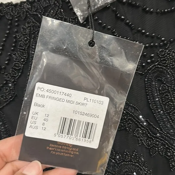 NWT Missguided Peace   Love Embellished Fringed Midi Skirt