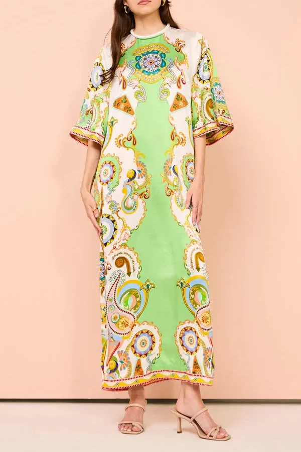 Oil-painted Art Midi Dress with Half Sleeves
