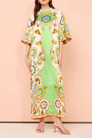 Oil-painted Art Midi Dress with Half Sleeves