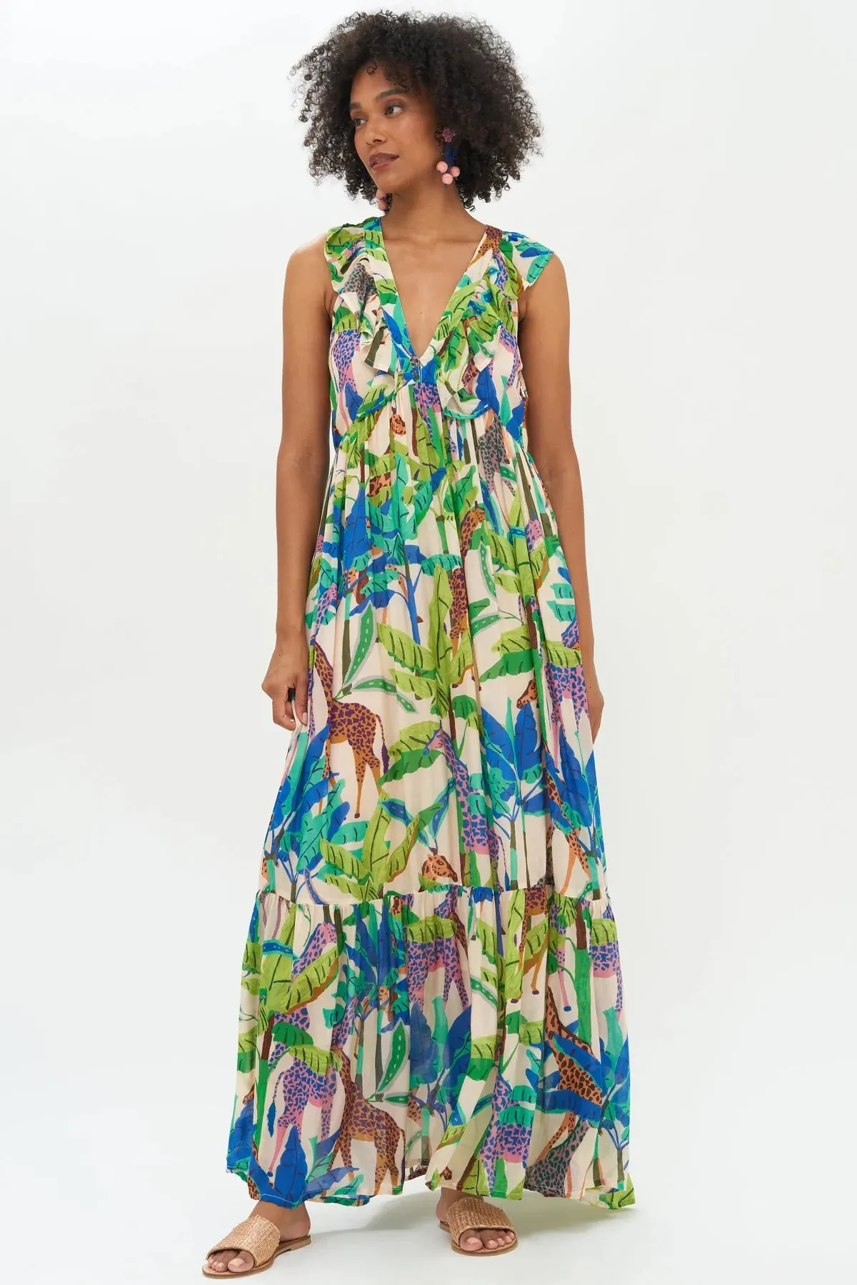 Oliphant Ruffle V-Neck Maxi - Blue Kruger