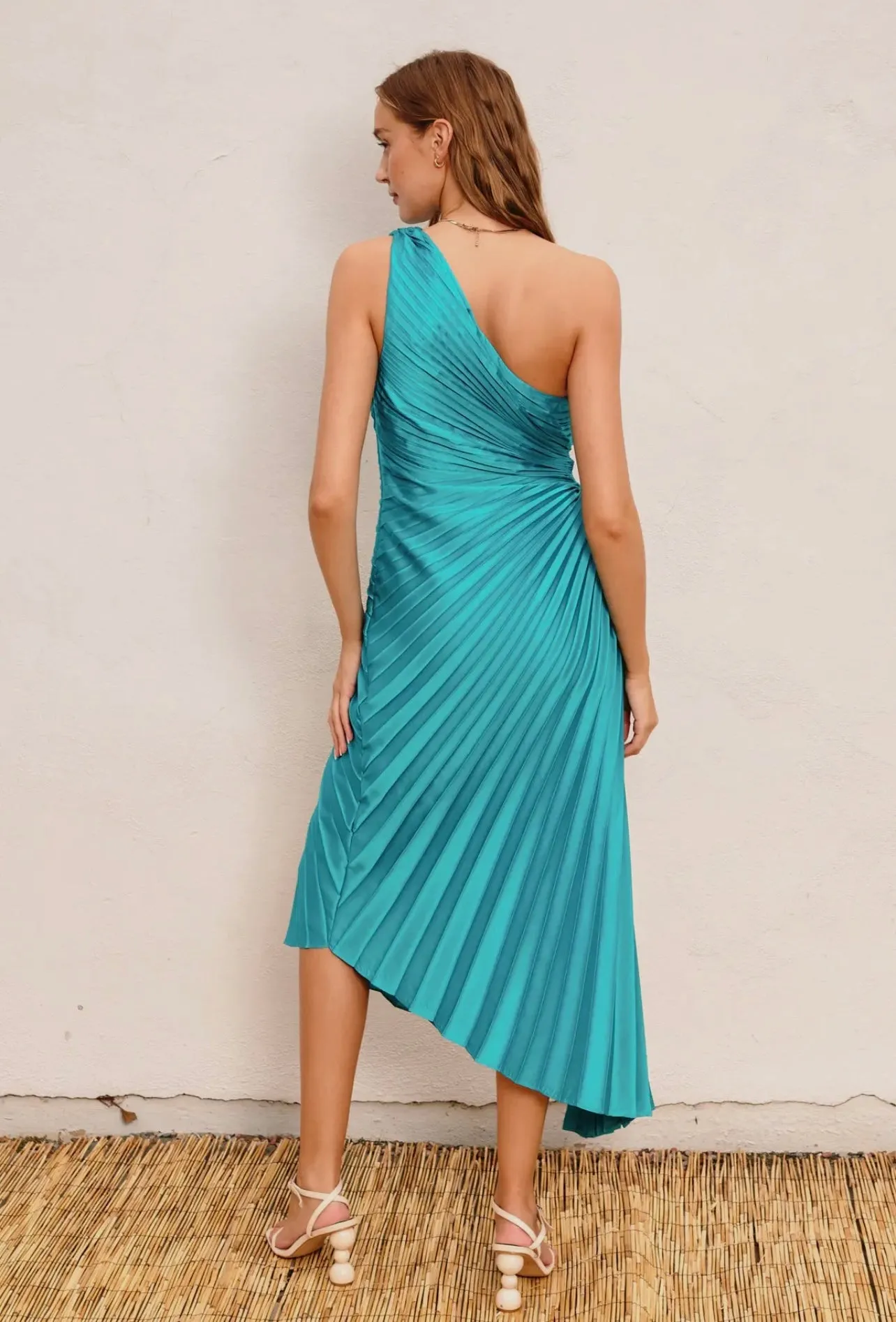 Olympia Single Shoulder Pleated Maxi Dress