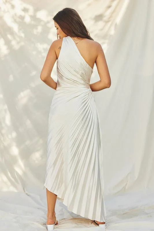 Olympia Single Shoulder Pleated Maxi Dress