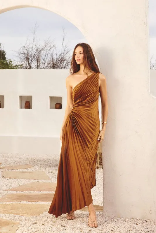 Olympia Single Shoulder Pleated Maxi Dress