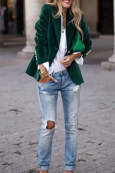 One Button Long Sleeve Blazer