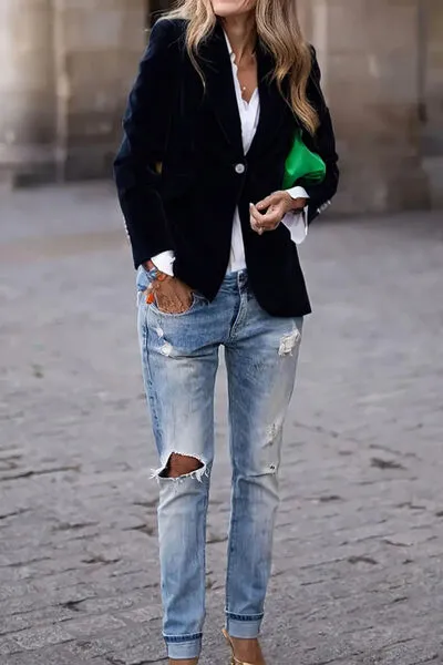 One Button Long Sleeve Blazer