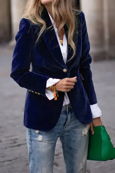 One Button Long Sleeve Blazer