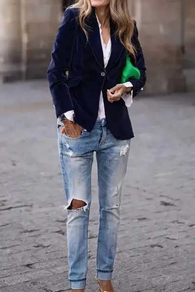 One Button Long Sleeve Blazer
