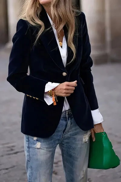 One Button Long Sleeve Blazer