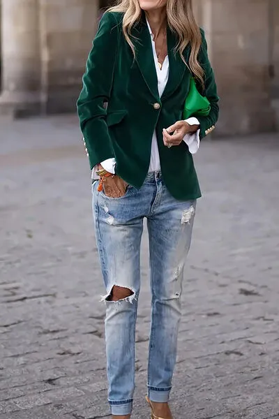 One Button Long Sleeve Blazer