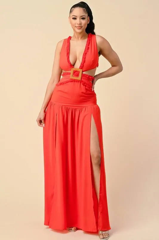 OPEN SIDES CRISS CROSS BACK MAXI DRESS