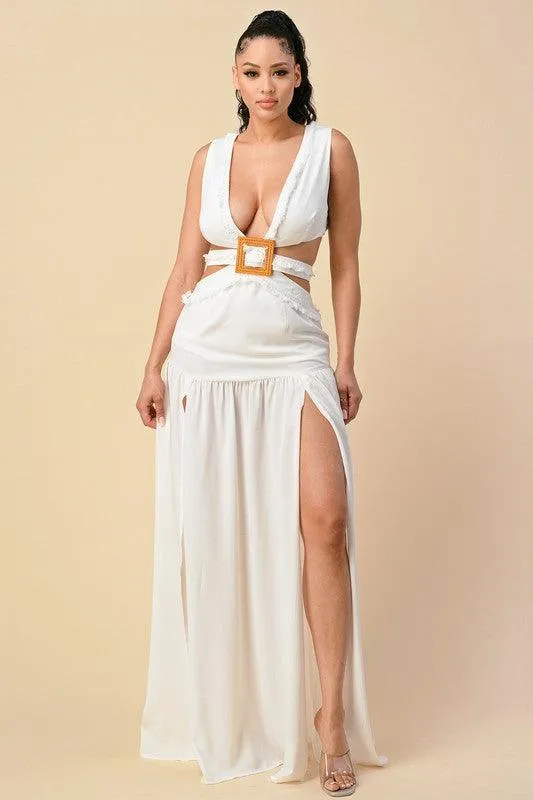 OPEN SIDES CRISS CROSS BACK MAXI DRESS