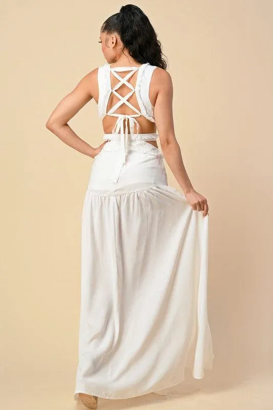 OPEN SIDES CRISS CROSS BACK MAXI DRESS