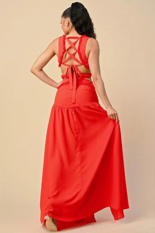 OPEN SIDES CRISS CROSS BACK MAXI DRESS