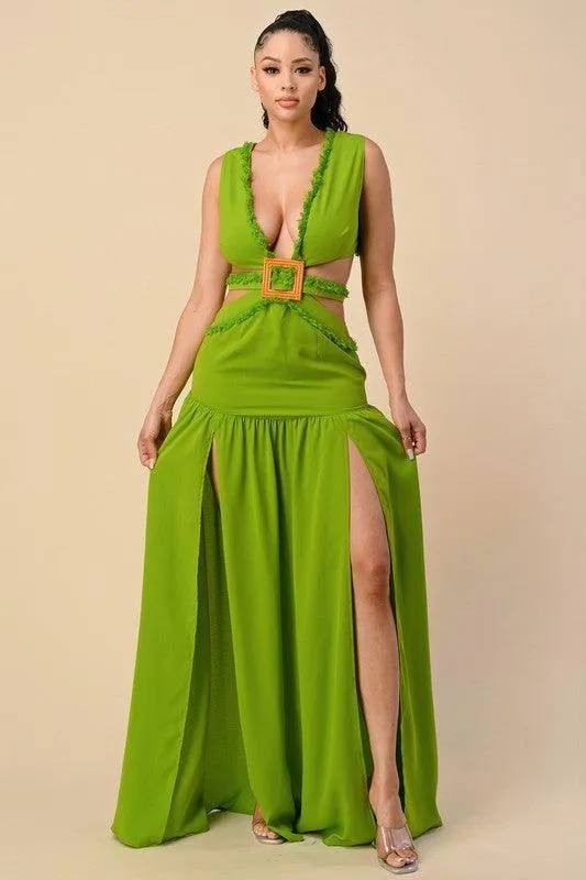 OPEN SIDES CRISS CROSS BACK MAXI DRESS