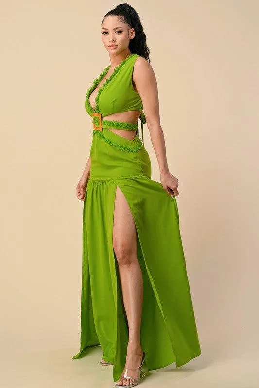 OPEN SIDES CRISS CROSS BACK MAXI DRESS