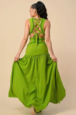 OPEN SIDES CRISS CROSS BACK MAXI DRESS