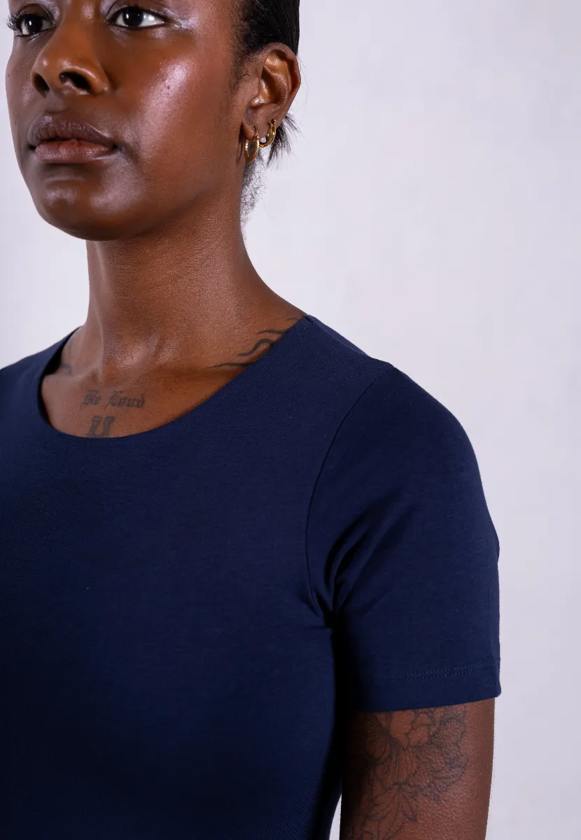 Organic Cotton Crew Bodysuit, Blue Navy