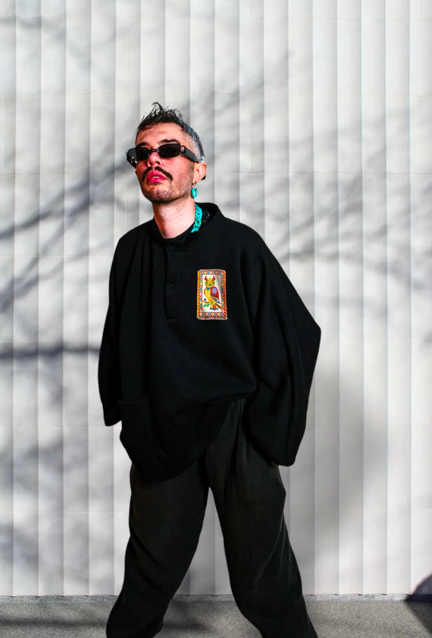 Owl & Bird Garden Midi Black Oversized Sweatshirt