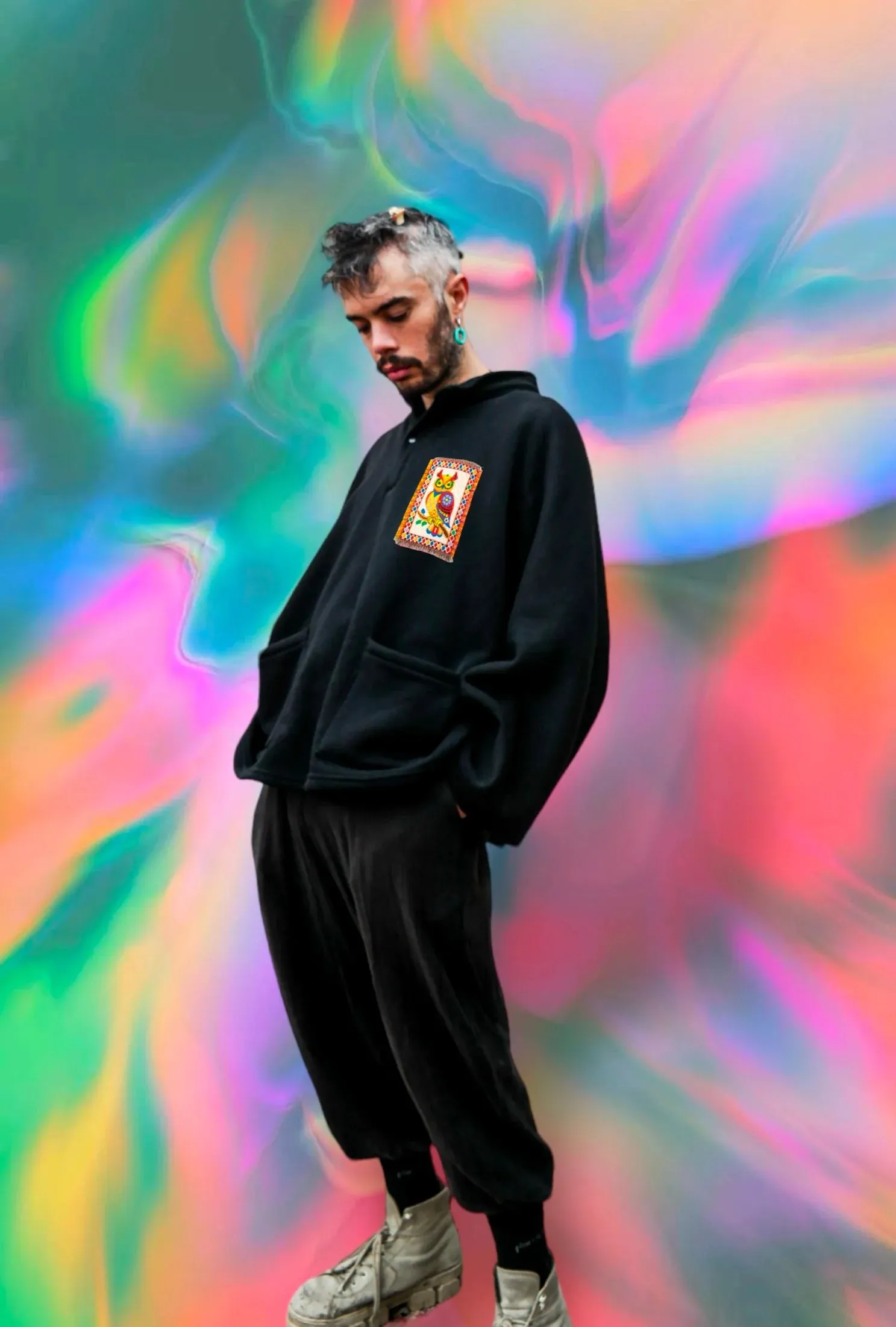 Owl & Bird Garden Midi Black Oversized Sweatshirt
