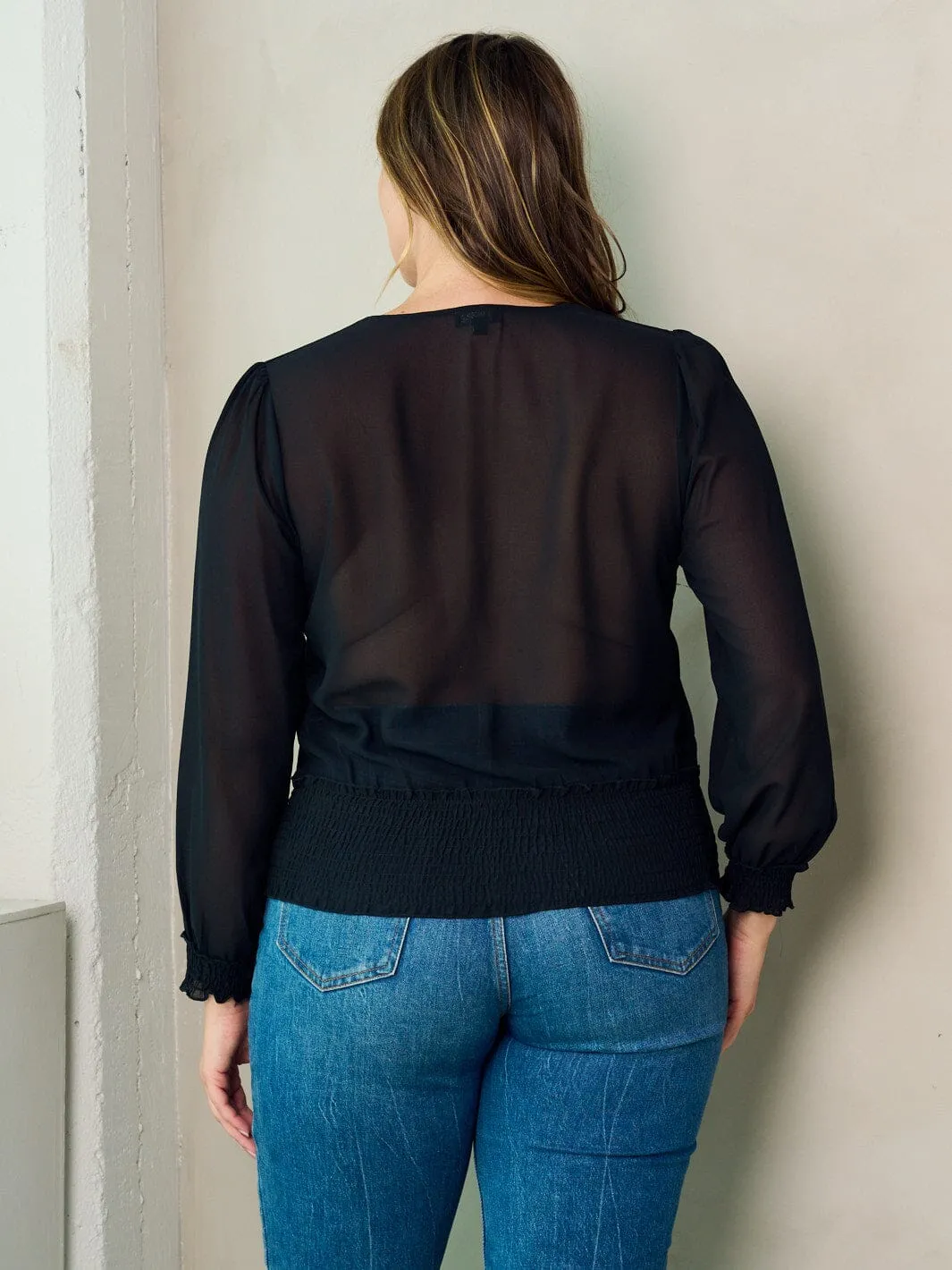 PLUS SIZE LONG SLEEVE V-NECK BLOUSE TOP