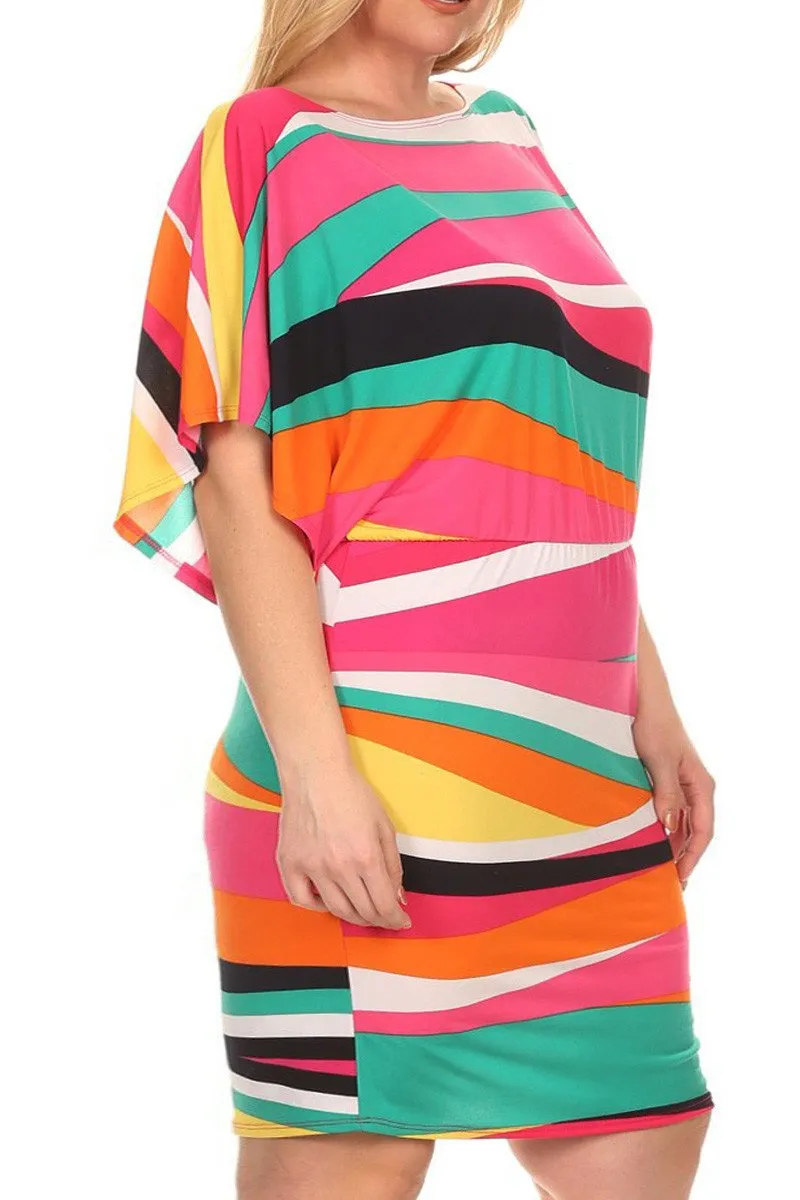 Plus Size Multicolored Abstract Print Midi Dress In A Relaxed Fit