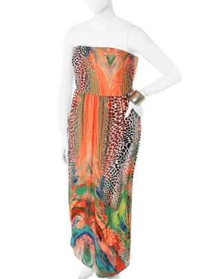 Plus Size Stunning Wild Print Orange Maxi Dress
