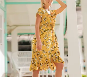 Printed V-neck Slim Vacation Beach Skirt
