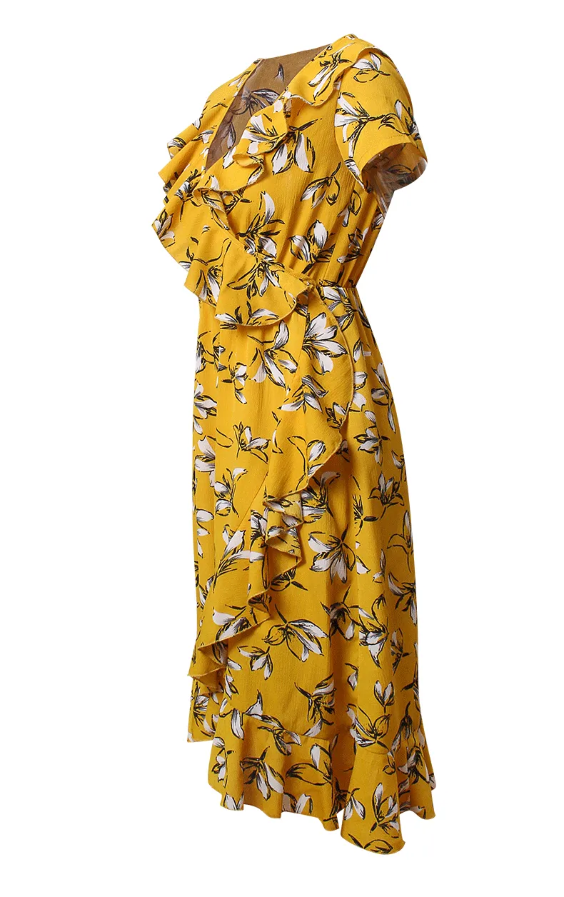 Printed V-neck Slim Vacation Beach Skirt