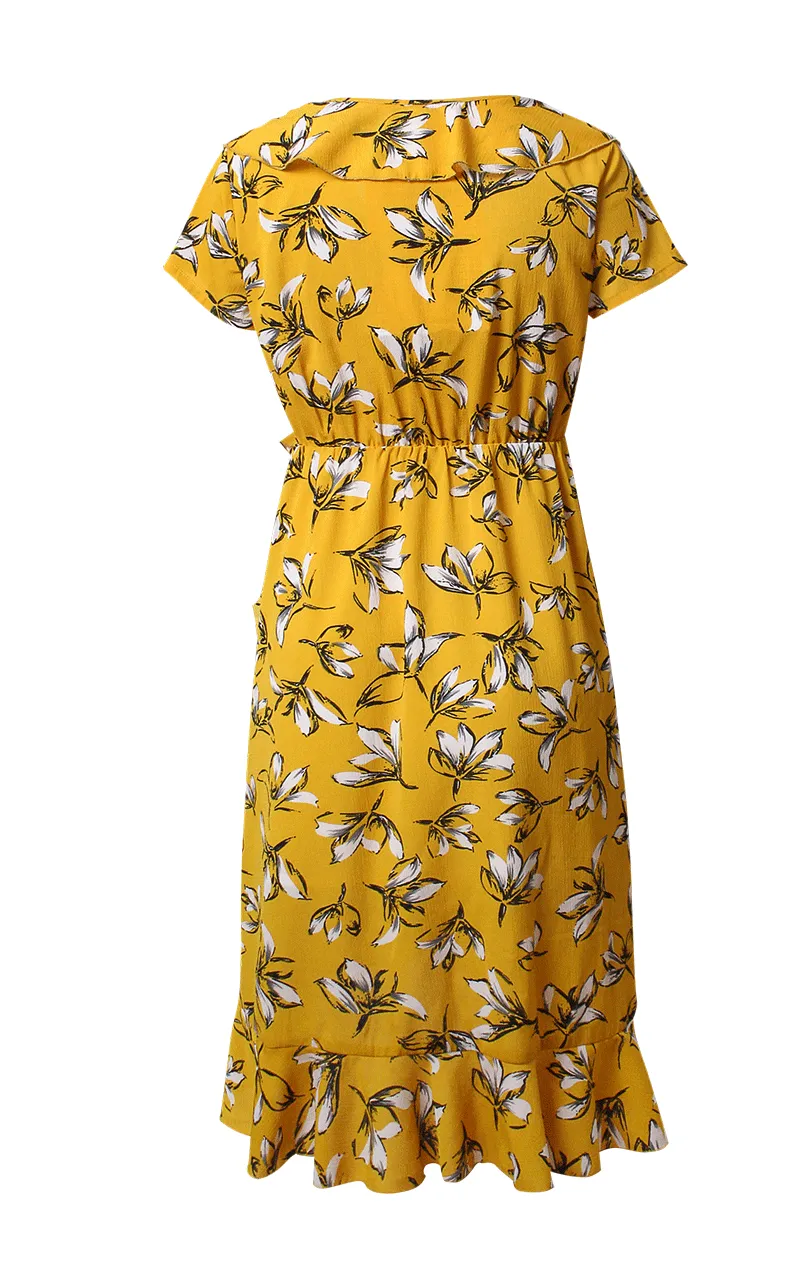 Printed V-neck Slim Vacation Beach Skirt