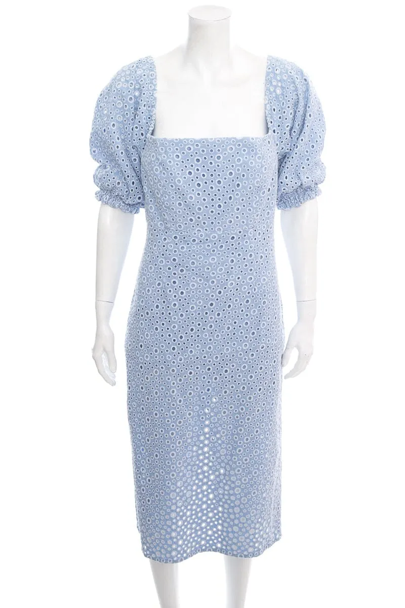 Prose & Poetry Blue Circle Embroidered Midi Dress SZ L
