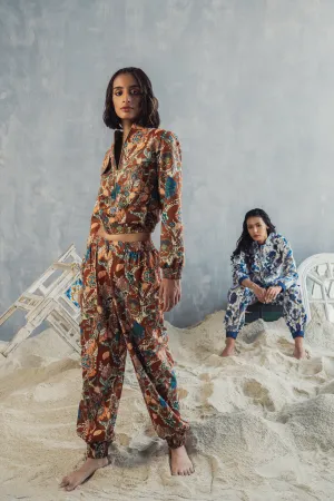Prunella - Maroon & Multi Printed Bomber Jacket and Pants Set