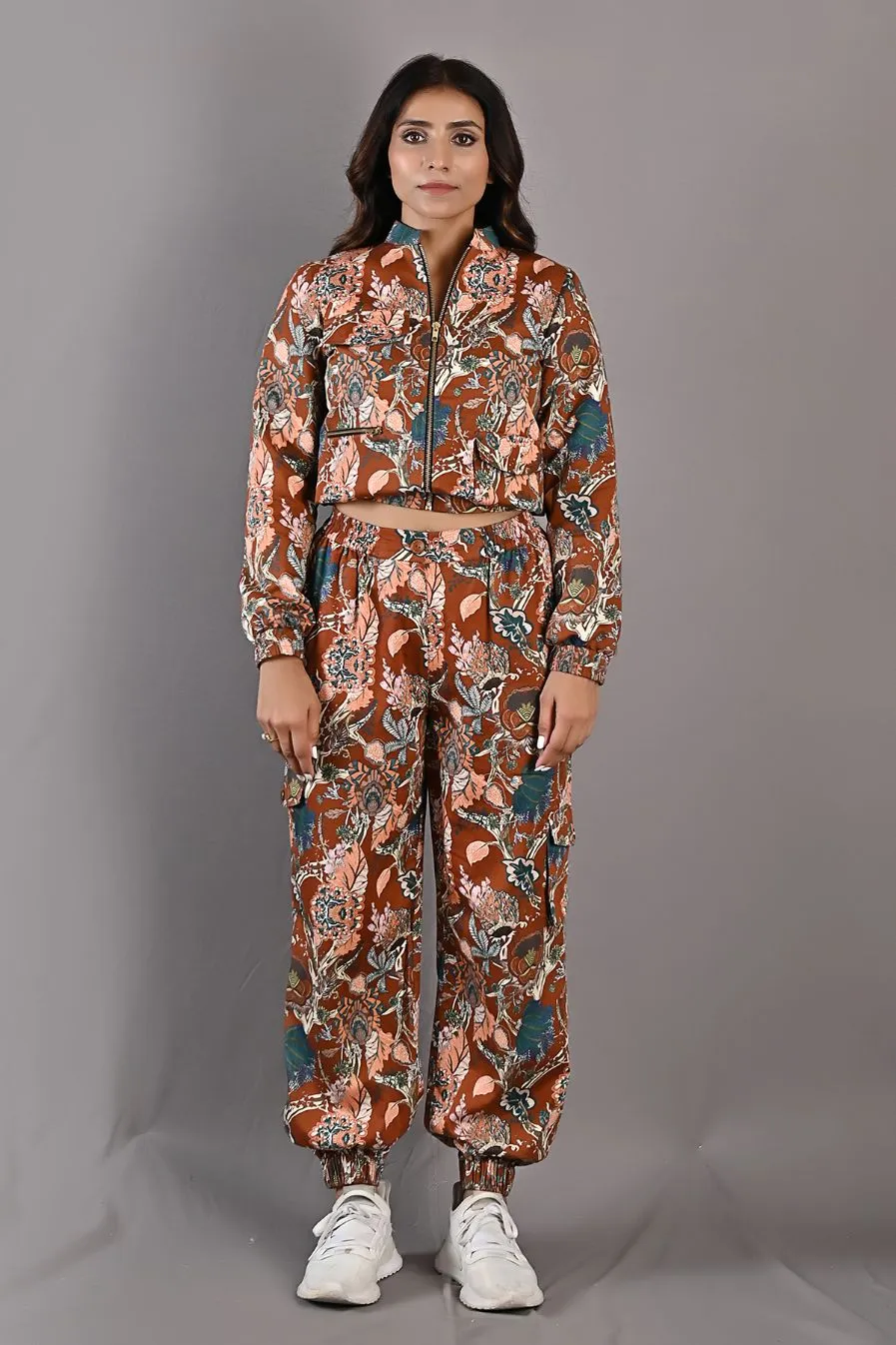 Prunella - Maroon & Multi Printed Bomber Jacket and Pants Set