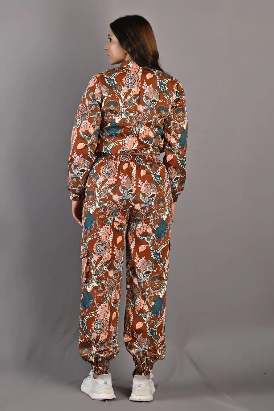 Prunella - Maroon & Multi Printed Bomber Jacket and Pants Set