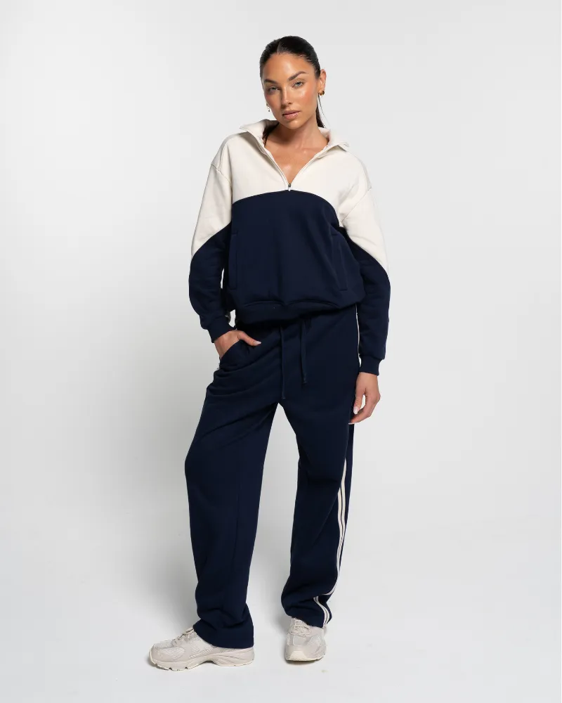 Quarter Zip Jumper - Navy/Off-White