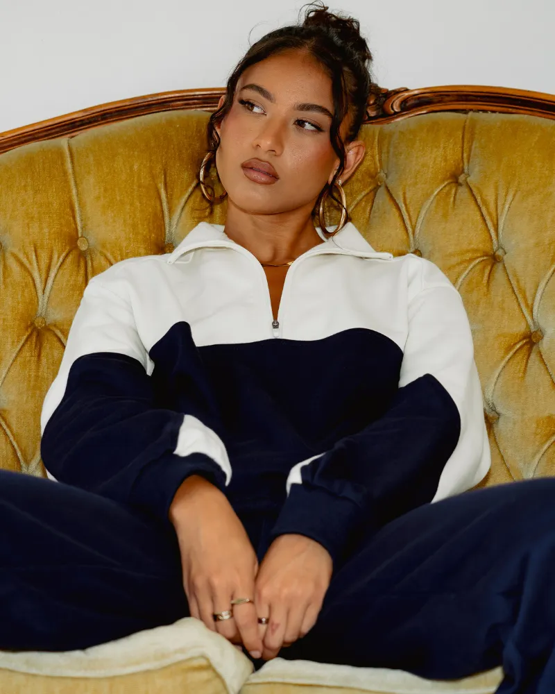 Quarter Zip Jumper - Navy/Off-White