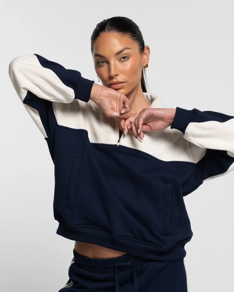 Quarter Zip Jumper - Navy/Off-White