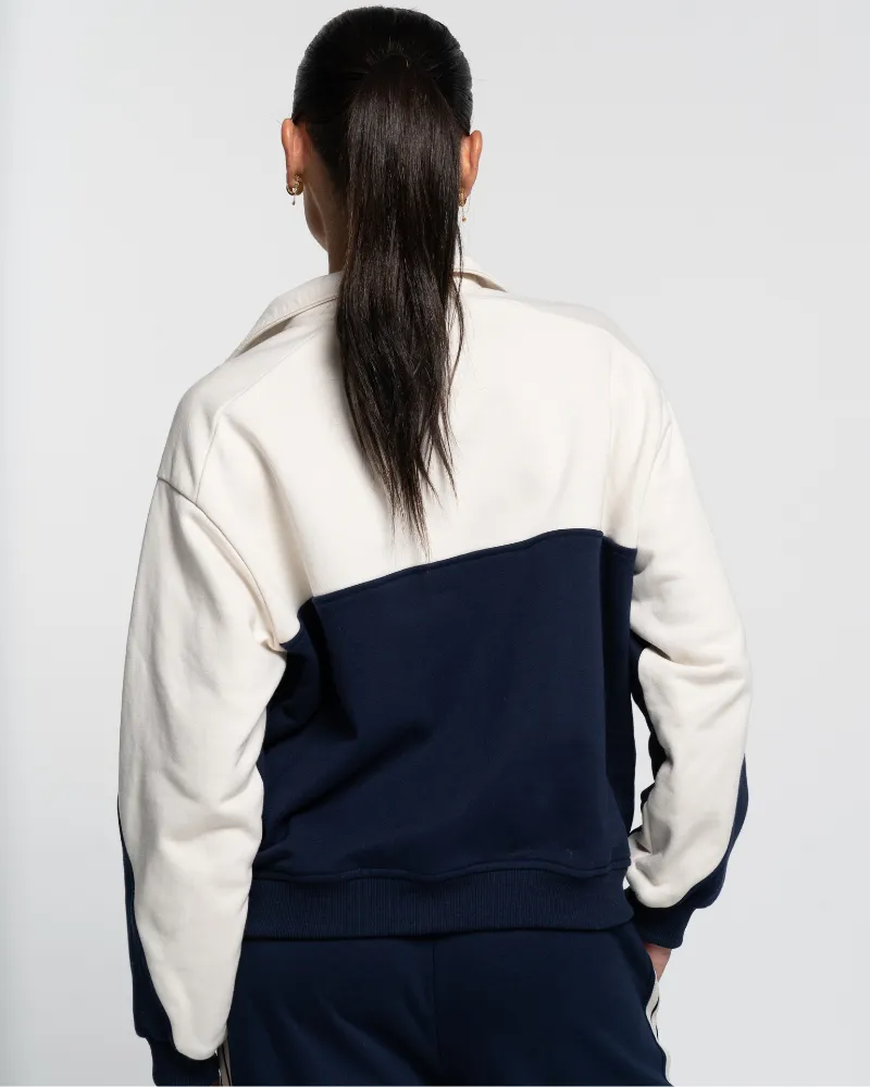 Quarter Zip Jumper - Navy/Off-White
