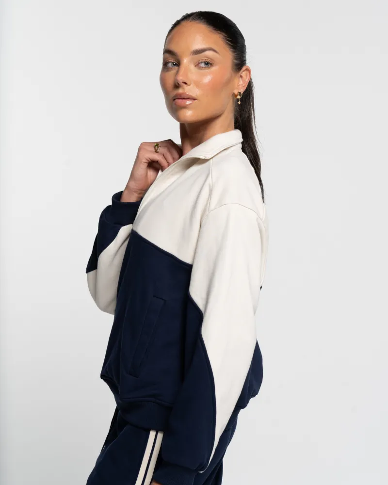 Quarter Zip Jumper - Navy/Off-White