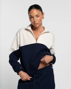 Quarter Zip Jumper - Navy/Off-White