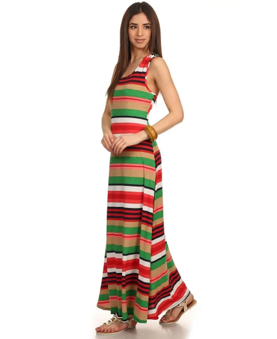Racerback Maxi Dress Striped Red Green