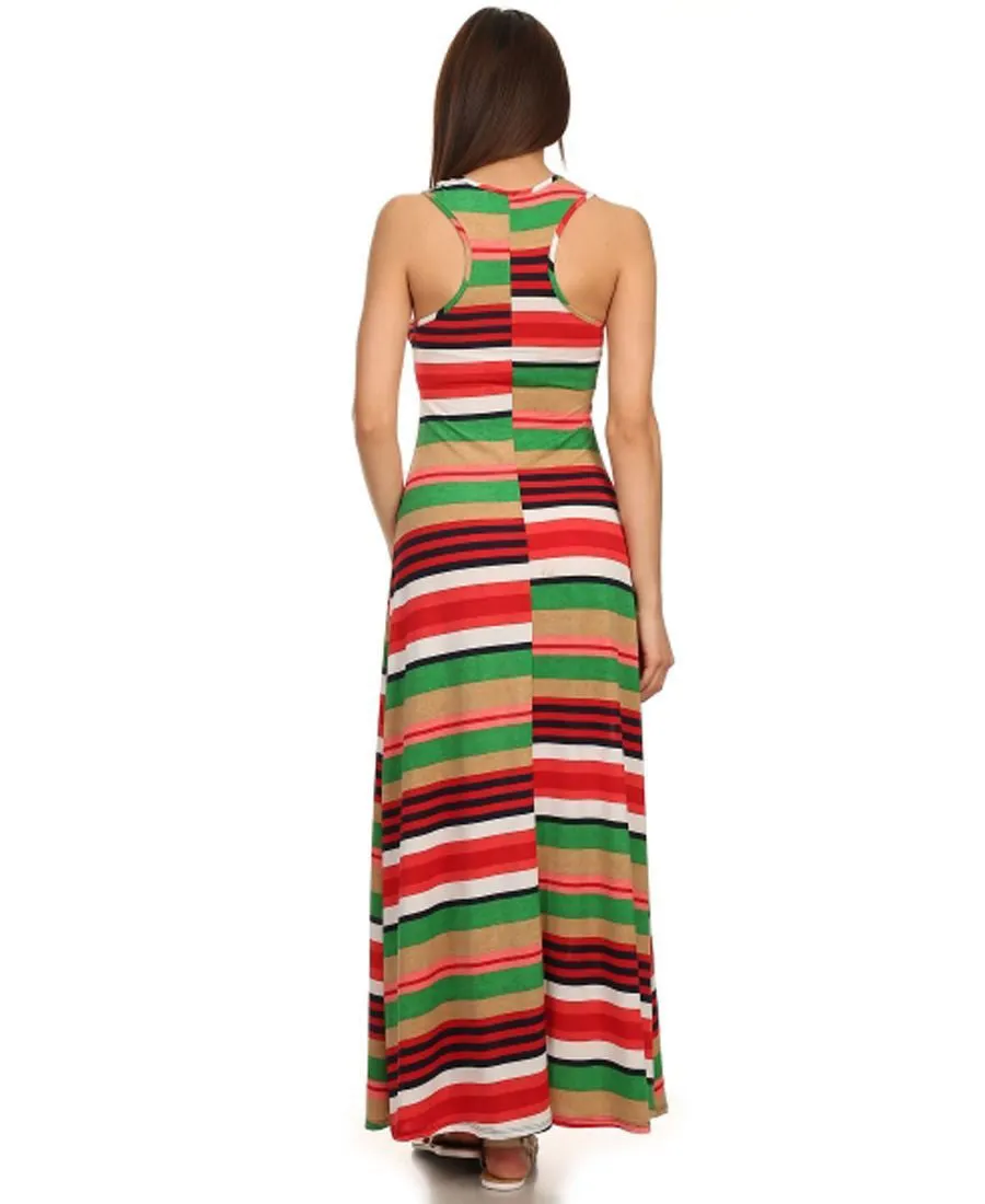 Racerback Maxi Dress Striped Red Green